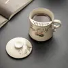 Taza de Té Gato Flor Ru Kiln Amarillo Real de Fábrica Taza Cerámica Taza para Beber de Oficina con Tapa Taza Separadora de Té y Agua