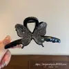 Lujoso pasador de pinza de garra con mariposa de pedrería negra para el cabello de princesa, accesorio para el cabello versátil y elegante para la parte posterior de la cabeza