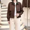 Jaqueta curta, versátil e emagrecedora, moda feminina outono, estilo retrô, retalhos de camurça, novo design feminino com cintura de cordão
