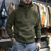 Moletom masculino com zíper parcial e capuz, espessado e forrado com fleece, estilo vintage lavado, gola casual meio aberta, jaqueta jovem, estilo americano