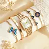 Conjunto de relógio feminino estilo Ins com pulseira geométrica + pulseira de coração com borboleta cravejada de diamantes. Suporta dropshipping