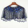 Chaqueta Corta de Malla con Lentejuelas y Calados para Mujer, Estilo Europeo y Americano, Cubrehombros, Protección Solar, Delgada, con Lentejuelas y Perlas