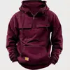Nueva Sudadera con Capucha de Color Sólido para Hombre de Primavera y Otoño para Comercio Electrónico Transfronterizo, Chaqueta Sudadera Deportiva Juvenil Europea y Americana con Múltiples Bolsillos y Parche de Cuero