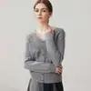 Nuevo cárdigan de cachemira para otoño e invierno con diseño de encaje patchwork, suelto, adelgazante y cálido suéter de lana para mujer