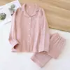 Pijama de Algodón Puro Tipo Japonés con Mangas Largas para Primavera, Otoño e Invierno, Conjunto de Ropa de Casa de Gasa de Cuatro Capas Unisex