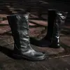 Botas Laváveis de Couro de Cavalo de Cano Médio para Mulheres, Novo Estilo Outono e Inverno, Couro Genuíno por Dentro e por Fora, Bico Redondo, Salto Médio Robusto, Botas de Cano Médio Femininas de Calçar