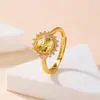 Anel Yiluyin em Prata de Lei S925 Banhado a Ouro Citrino Geométrico Redondo Luxo Leve Personalizado Moda Exquisito Anel Aberto