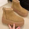 Botas Martin Versáteis e da Moda com Aumento de Altura Forradas de Lã 2025 Inverno Novo Plataforma Salto Grosso Botas de Cano Curto Femininas Fosco Pequenas