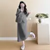 Vestido para Mujeres Embarazadas 2024 Otoño e Invierno Nueva Moda Temperamento de Alta Gama Impermeable Chaleco de Lana de Visón Vestido de Punto Base Delgado