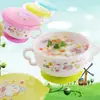 Tazón de plástico para niños de dibujos animados con ventosa de silicona, tazón para bebés, tazón de alimentación de doble asa anticaídas, tazón para ensaladas, snacks, gachas de arroz