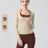 Camiseta de Manga Larga con Cuello en U Diseño Retro Otoñal Americano para Mujer, Look Adelgazante, Camiseta Interior, Top de Fitness, Cubierta para Yoga