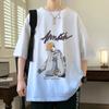 Gaywa Gradiente Manga Curta Masculino Verão Solto Desenho Animado Estampado Meia-manga Top Roupas para Adolescentes Casual Meia-manga