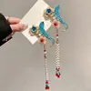 Nuevo Pasador Clásico Estilo Chino Azul Quemado Tocado con Borla para Mujer Falda Hanfu Mamian Clip Lateral Accesorio para el Cabello Retro Cheongsam