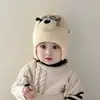Gorro Infantil Estilo Coreano Otoño e Invierno Engrosado Cálido Unisex Gorro de Lana para Bebé Dibujo Animado Perro Volador Gorro de Lana Tejido para Bebé