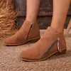 Botines de Tobillo con Cremallera Estilo Europeo Puntiagudos para Mujer Gamuza Tacón Grueso Suela Plana Botines Descalzos Botas Martin Retro Versátiles para Primavera y Otoño Zapatos de Mujer