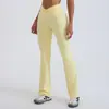 Pantalones de yoga acampanados de cintura alta transfronterizos europeos y americanos con textura cepillada, tacto nude y nudo en la cintura para dar forma