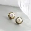 Pavilhão Nafu Joias de Prata Atacado Retro Casual Brincos de Tarraxa de Prata Esterlina 925 Incrustados com Pérola Natural de Água Doce Brincos de Tarraxa Banhados a Ouro 18K