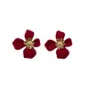 Pendientes de botón de flor roja de Año Nuevo para mujer 2024 Nuevos pendientes geométricos irregulares elegantes accesorios simples que combinan con todo