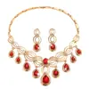 Conjunto de Joias Fashion e Exagerado com Colar e Brincos de Cristal Vermelho em Forma de Gota Cravejados de Diamante para Mulheres, Fabricante de Joias para Casamento