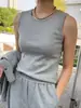 Regata Feminina Versátil Estilo Francês, Sem Mangas, Gola Redonda, Costura nas Costas, Série Row Double-Cut com Rosca, Adequada para Uso Interno e Externo