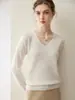 Camisa base de malha feminina de alta costura pronta para usar, 100% cashmere puro, decote V, corte solto, modeladora, suéter grosso, macio e amigo da pele