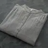 Camisa de Algodão Listrada Solta com Gola Alta Estilo Artístico Retro Coreano Japonês Chic para o Dia a Dia Verde Menta