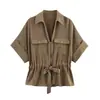 Conjunto de Duas Peças Calça Wide Leg e Camisa Estilo Safari para Férias Transfronteiriças
