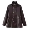 Comercio Exterior Otoño e Invierno Nueva Ropa de Mujer Moda Europea y Americana Sencilla Cuello Alto Cintura con Cordón Manga Larga Longitud Media Chaqueta de Cuero