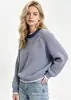 Suéter listrado color-block estilo francês para mulheres, nova coleção de outono, caimento solto, ombros caídos, malha macia e confortável, gola redonda, efeito emagrecedor, pullover casual