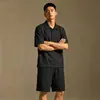 Conjunto de Top de Manga Curta e Shorts em Liocel Estilo Retro Old Money para Homens Roupa de Verão Conjunto Completo Camisa Polo Fresca e Respirável