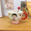 Taza de Cerámica para el Hogar, Taza de Café Colaboración Cherry Maruko-Chan, Taza de Agua Linda para Niñas, con Cuchara, Calentable
