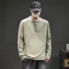Camiseta de manga larga estilo americano con cuello Henry para hombre, nueva marca de moda otoño 2026, corte holgado, talla grande, top vintage