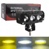 Holofote LED para Motocicleta de Três Olhos Amarelo e Branco Duas Cores Farol e Luz Baixa Integrados Super Brilhante Luz para Carro Elétrico Modificada 12V-85V Universal