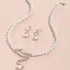 Colar de Franja com Pérolas e Incrustação de Diamante para Comércio Exterior Conjunto de Joias de Noiva Brincos e Pingente Conjunto de Duas Peças Pérolas de Imitação Personalizadas
