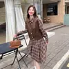 Conjunto de Dos Piezas de Moda Casual Adelgazante de Ante con Falda de Cuadros Irregulares Otoño 2026