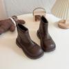 Botas de Moda para Niñas Otoño e Invierno Estilo Nuevo Botas de Cuero Gamuzado Plus Botines Estilo Británico Suela Suave Botas Clásicas