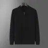Novo Suéter 100% Lã Pura Outono/Inverno para Homens, Cardigã Casual de Malha Cashmere com Gola Polo e Zíper
