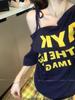 Camiseta Curta de Verão para Mulheres com Estampa de Letras, Alças Finas, Ombro a Ombro, Mangas Curtas, Design Americano Solto, Sexy, Manga Meia-Manga, Top Versátil