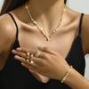 Accesorios de novia sencillos de moda transfronteriza 2024: collar, pendientes, pulsera y anillo de diamantes de imitación dorados.