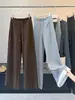 Calça pantalona cinza para mulheres, novo estilo outono 2026, cintura alta, solta, com caimento, perna reta, calça de moletom casual esportiva