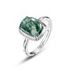 Anel de ágata de planta aquática natural transfronteiriça feminino S925 prata verde musgo anel de dedo aberto estilo europeu e americano moda simples