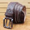 Cinturón de piel de vaca de alta gama, estilo retro, moderno, con relieve inglés, capa superior, para hombre, de cuero genuino, con hebilla doble, cinturón vaquero informal combinable.