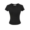 Camiseta básica de manga corta, cuello redondo, simple y sexy, nuevo estilo de verano, color liso versátil, corte ajustado, longitud corta