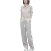 Traje de Alta Qualidade Coreano 2025 Primavera Novo Moletom Soltinho Branco com Capuz Conjunto de Duas Peças Feminino