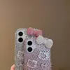Funda de Teléfono de Alta Gama para Niña Estilo Nuevo con Diseño Completo de Gato Kt, Moño Pequeño y Adorno Completo de Diamantes, Adecuada para Apple 15 Pro Max