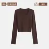 Camiseta base de Lyocell con cuello cuadrado para mujer, nuevo estilo otoño e invierno, corte ajustado, ceñida a la cintura, top de manga larga corto para un look chic y estilizado