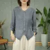 273 # Camisa vintage de algodón y lino para mujer, nuevo top de verano holgado adelgazante, elegante blusa de lino