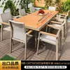 Mesas e Cadeiras de Exterior para Jardim e Pátio, Conjunto de Mesa e Cadeiras de Madeira Plástica para Exterior, Mesa Longa Extensível de Liga de Alumínio para Terraço, Resistente à Água e ao Sol, Cadeiras