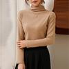 Camisa Básica Elegante de Gola Meia-alta Feminina com Manga Longa para Primavera, Outono e Inverno Venda Quente Slim Fit Simples Versátil Cor Sólida Top para Mulheres