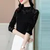 Camiseta Base de Encaje para Mujer 2026 Primavera y Otoño Nuevo Estilo Malla Brillante Moda Versátil Cuello Semi-Alto Ajuste Delgado Manga Larga